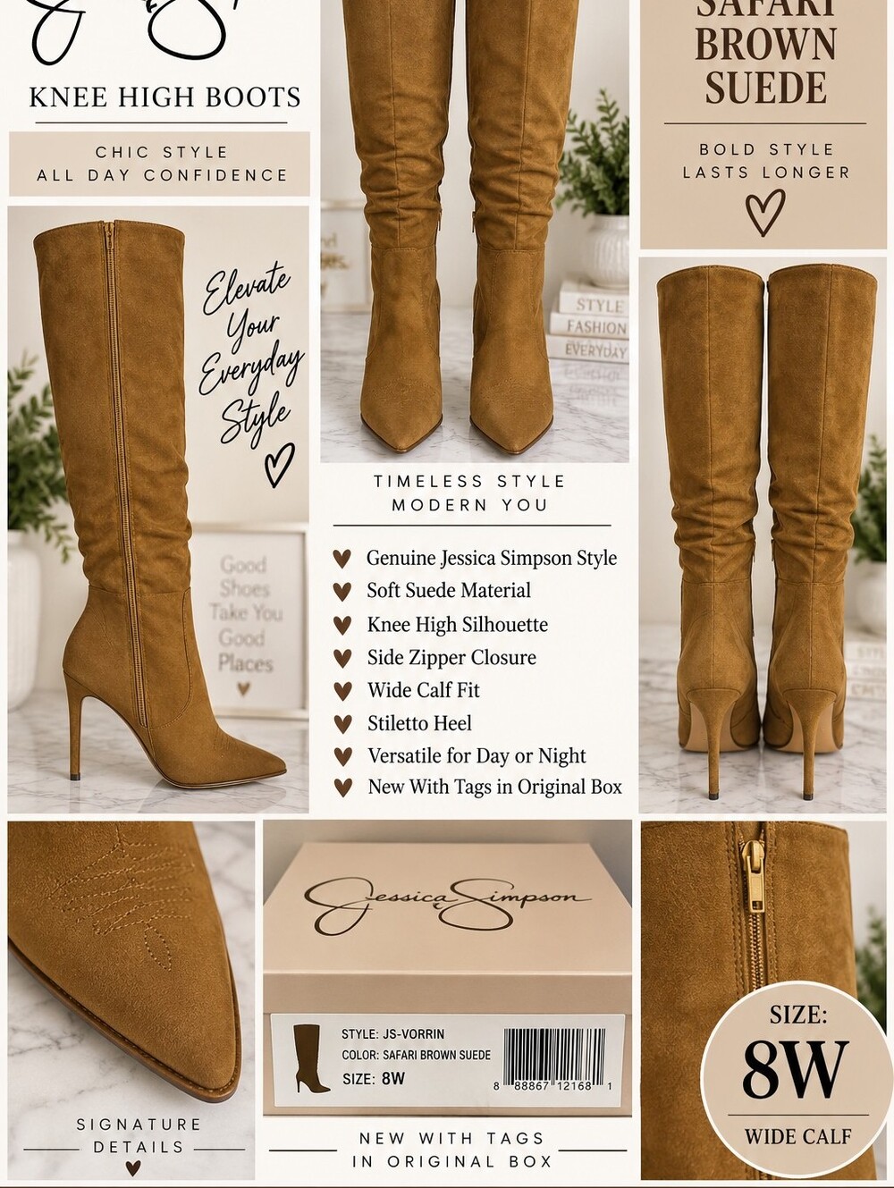 Jessica Simpson Safari Brown Suede Knee-High Stiletto Boots Wide